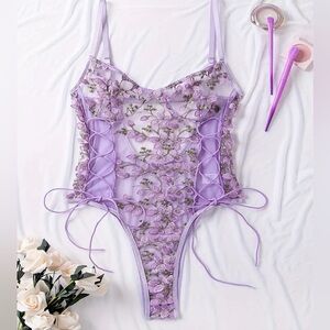 Lavender floral lace bodysuit with adjustable straps 
LINGERIE ONE PIECE SEXY